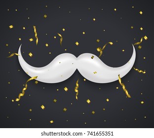 vector modern mustache santa icon and confetti glitter. Christmas or Happy New Year winter holiday invitation. Fathers day postcard