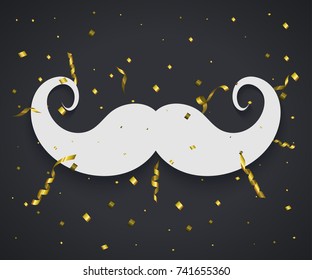 vector modern mustache santa icon and confetti glitter. Christmas or Happy New Year winter holiday invitation. Fathers day postcard