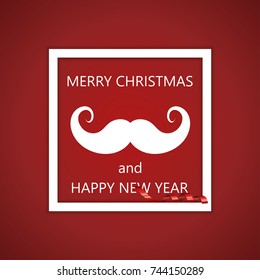 vector modern mustache santa icon on red background. Christmas or Happy new year invitation postcard.