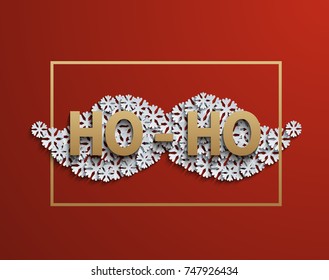 vector modern mustache santa icon on red background. Christmas or Happy new year invitation postcard.