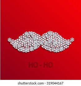 Vector modern mustache snowflakes on red. Christmas background