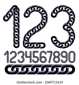 Vector modern numbers collection. Trendy  numbers for use as poster design elements. Made with steel chain link, joined link.

