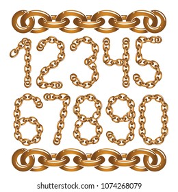 Vector modern numbers collection. Trendy  numbers for use as poster design elements. Created using chrome chain, linkage.