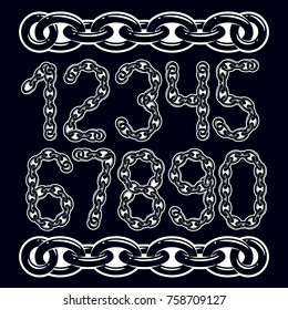 Vector modern numbers collection. Trendy  numbers for use as poster design elements. Created using chrome chain, linkage.