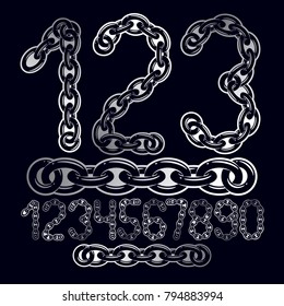 Vector modern numbers collection. Trendy  numbers for use as poster design elements. Created using metal connected chain link.