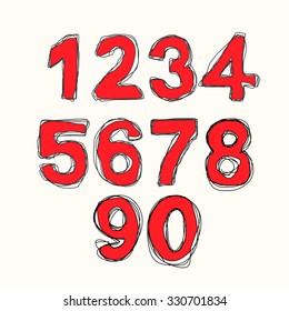 Vector modern numbers drawn font isolated on white background