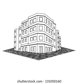 Vector modern office building, tenement real estate - sketch