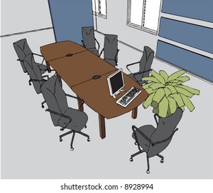 the vector modern office interior (cartoon style )
