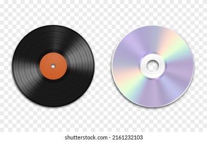 Disco vectorial moderno y antiguo sobre fondo transparente aislado. Disco png realista. Registro de vinilo. CDs png.