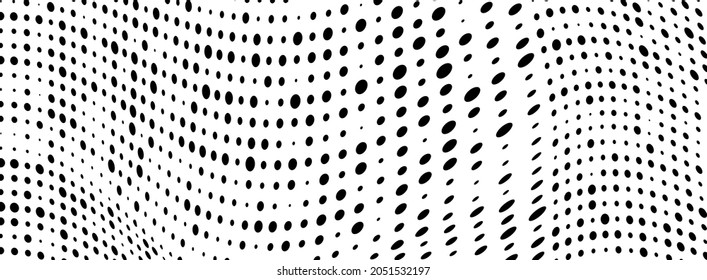 Textura óptica vectorial moderna del arte pop. Resúmenes de onda media salpicada fondo. Patrón futurista retorcido, puntos, círculos