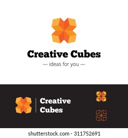 Vector modern orange geometric logo. Abstract creative cubes logotype.