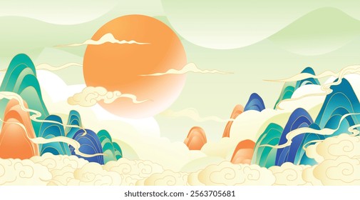 Vector modern oriental landscape background