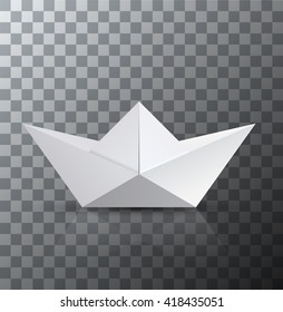 vector modern origami boat with shadow on transparent background