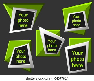 Vector modern origami geometric lime 3D frames on dark background. Vector illustration