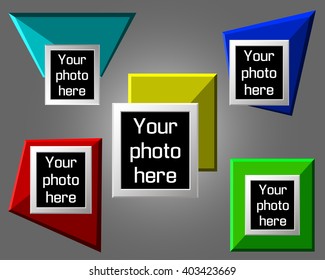 Vector modern origami geometric multicolor 3D frames on grey background. Vector illustration