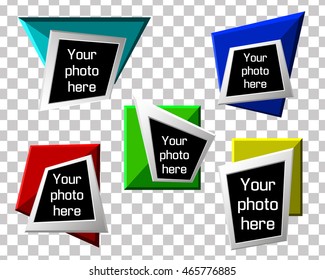 Vector modern origami geometric multicolor 3D frames isolated. Vector illustration