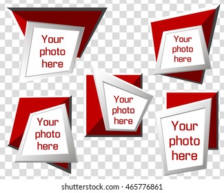Vector modern origami geometric red and green 3D frames isolated. Vector illustration