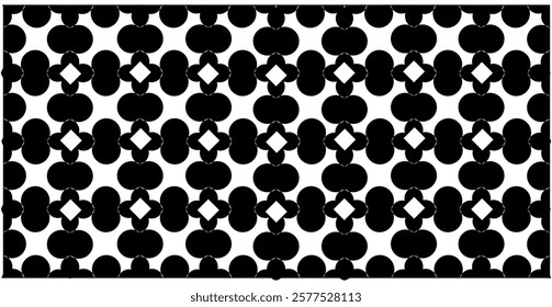 Vector modern ornament arrangement, batik pattern design, basic black circle shape, white background.