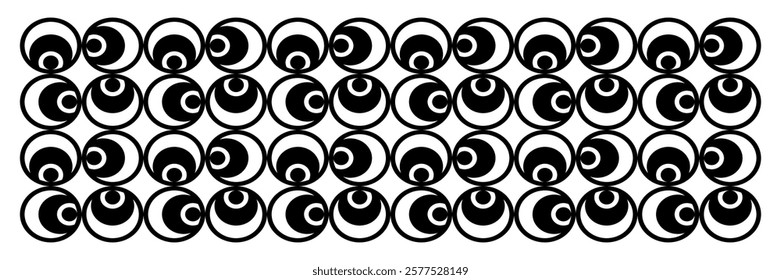 Vector modern ornament arrangement, design pattern, basic black circle shape, white background.