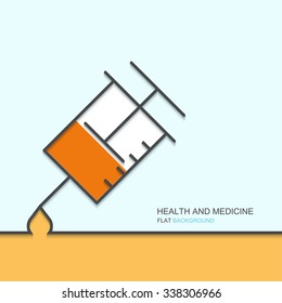 Vector modern outline flat design of health and medical. Syringe background