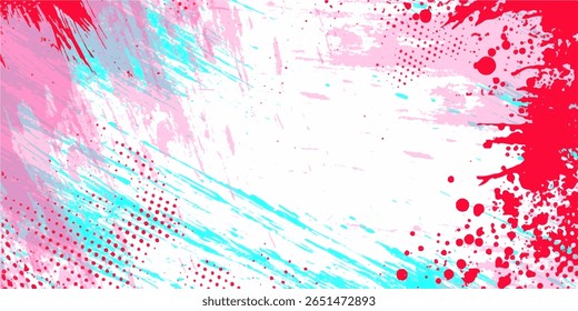 Vector modern paintbrush red grunge with halftone dots pattern texture Vector abstract halftone grid geometric technology pattern design	