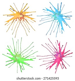 Vector modern painting set of gentle pastel colorful flowing-down abstract watercolor drops stains on canvas or paper