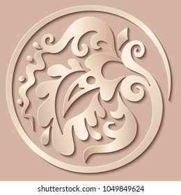 Vector modern paper cut floral element. Trendy craft style illustration. 3d effect imitation
