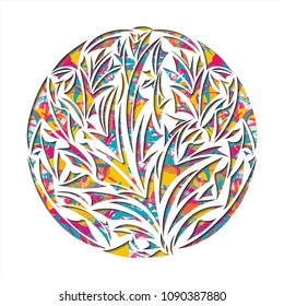 Vector modern paper cut floral element. Trendy craft style illustration. bright colors