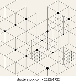 Vector Modern Pattern. Black Techno Texture. Geometric Pattern Background. Rhombus, Triangles and Circles in Nodes. Abstract Ornament for Business Design.