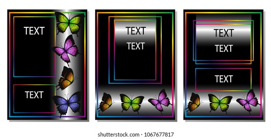 Vector modern pattern with vivid butterflies design intense bright color to invite guests to a bachelorette party, a party for the girls, the salon butterflies . Attractive design on black background.