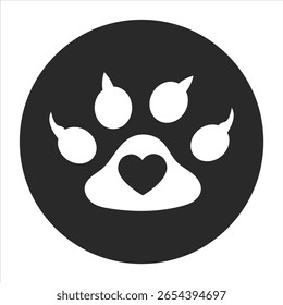 Icono moderno de la impresión de la pata del Vector con el corazón en círculo negro
