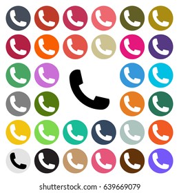 Vector modern phone flat design icon set in button.