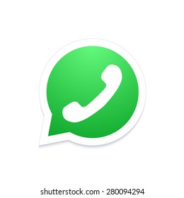 Vector modern phone icon in bubble speech on white background