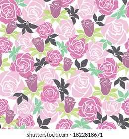Vector Modern Pink Rose seamless pattern background from the Fancy Floral Zebra Collection. Good for fashion, accessories, stationery, bedding, packaging and home decor.