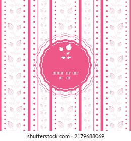 Vector modern pink vertical stripes and dots with line art floral frame seamless pattern background