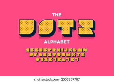 Vector of modern pop art font and alphabet. Playful style font design, colorful childish alphabet, letters and numbers vector illustration