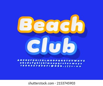 Vector modern poster Beach Club. Blue and White sticker Font. Paper style Alphabet Letters, Numbers and Symbols set