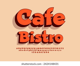 Modernes Poster Cafe Bistro. 3D-Schriftart im Retro-Stil. Künstlerische Alphabet-Buchstaben und Zahlen gesetzt.
