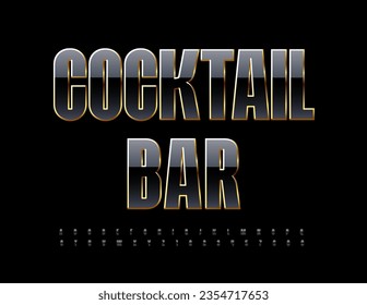 Bar de cócteles con moderno afiche vectorial. Elegante fuente negra. Conjunto de letras y números de alfabeto moderno y elegante
