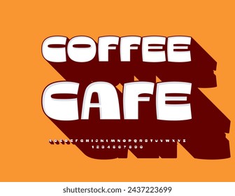 Vector modern Poster Coffee Cafe. Trendy Bright Font with Big Shadow.. Creative 3D Alphabet Letters and Numbers.