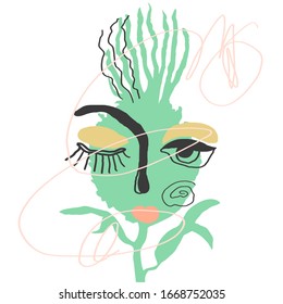 Vector modern poster with illustration of collage portrait. Scandinavian Style. For wallpaper, textile print, greeting card template, social media post,