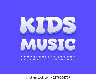 Vector modern Poster Kids Music. White 3D Font. Creative Alphabet Letters and Numbers