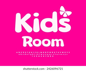Vector modern Poster Kids Room. Cartoon style White Font. Children Cute Alphabet Letters, Numbers and Symbols.