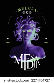 Vector modern poster with medusa in fancy style print for tshirt