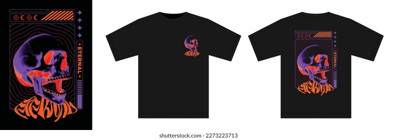 Vector modern poster with skull head in futuristic style print for streetwear