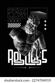 Vector modern poster with statue in futuristic style print for tshirt