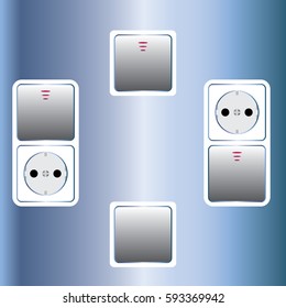 Vector modern power socket and light switch icon on background