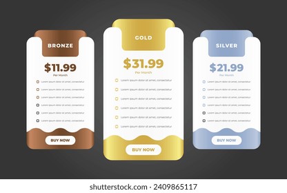 Vector modern pricing table design template