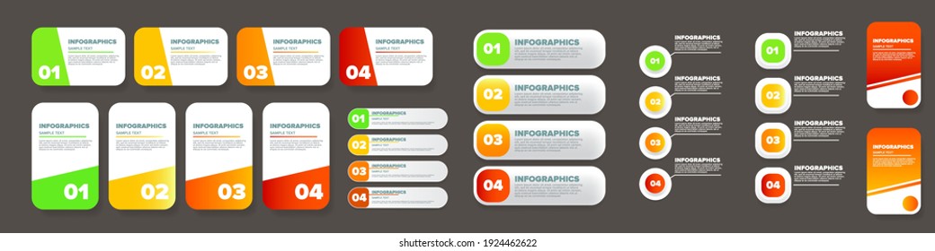 Vector modern progress paper web banners big set with shadow isolated on grey background. Modern vertical color infographics banners collection