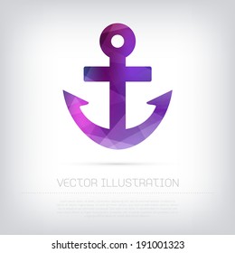 Vector modern purple anchor icon with colorful trendy and modern polygonal texture